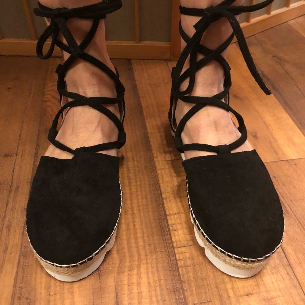 Black lace up espadrilles size 7.5